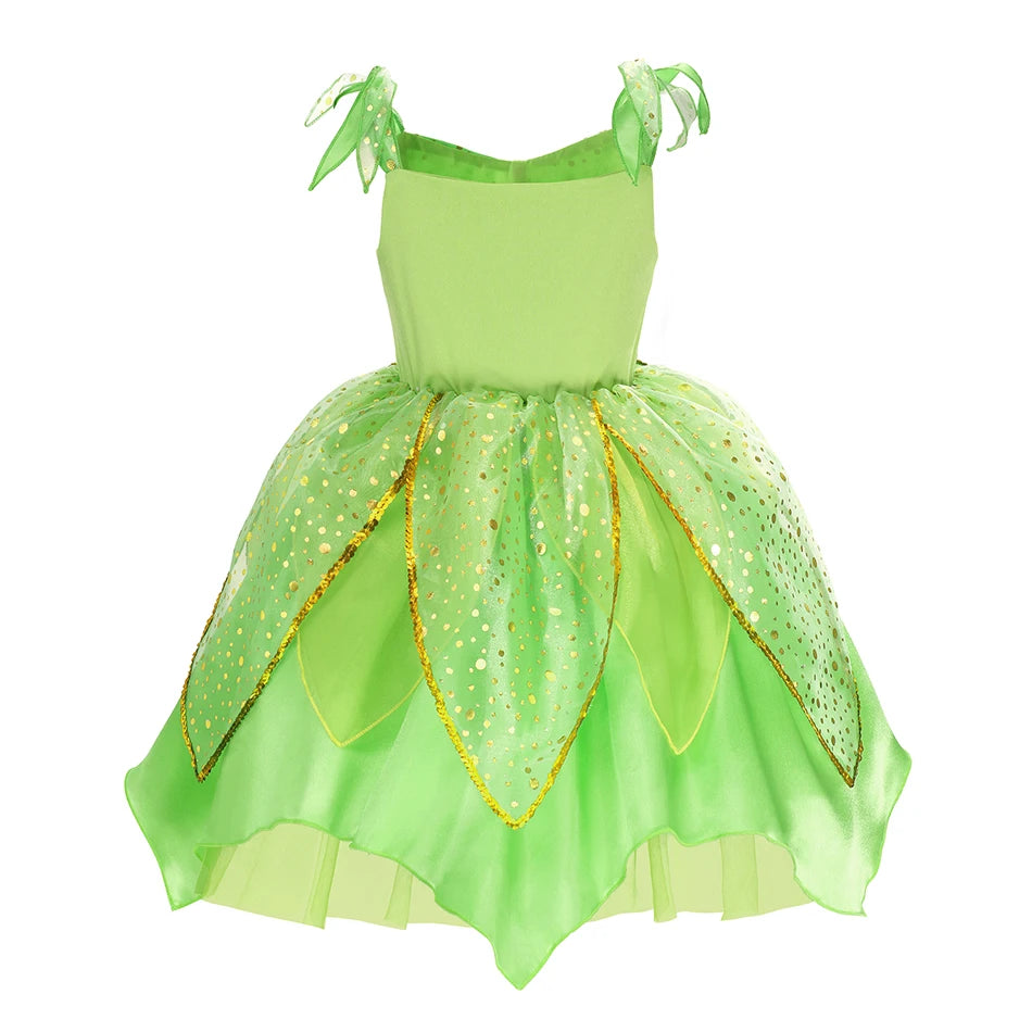 Girls Tinkerbell Fairy Costume – Green Princess Dress Outfit