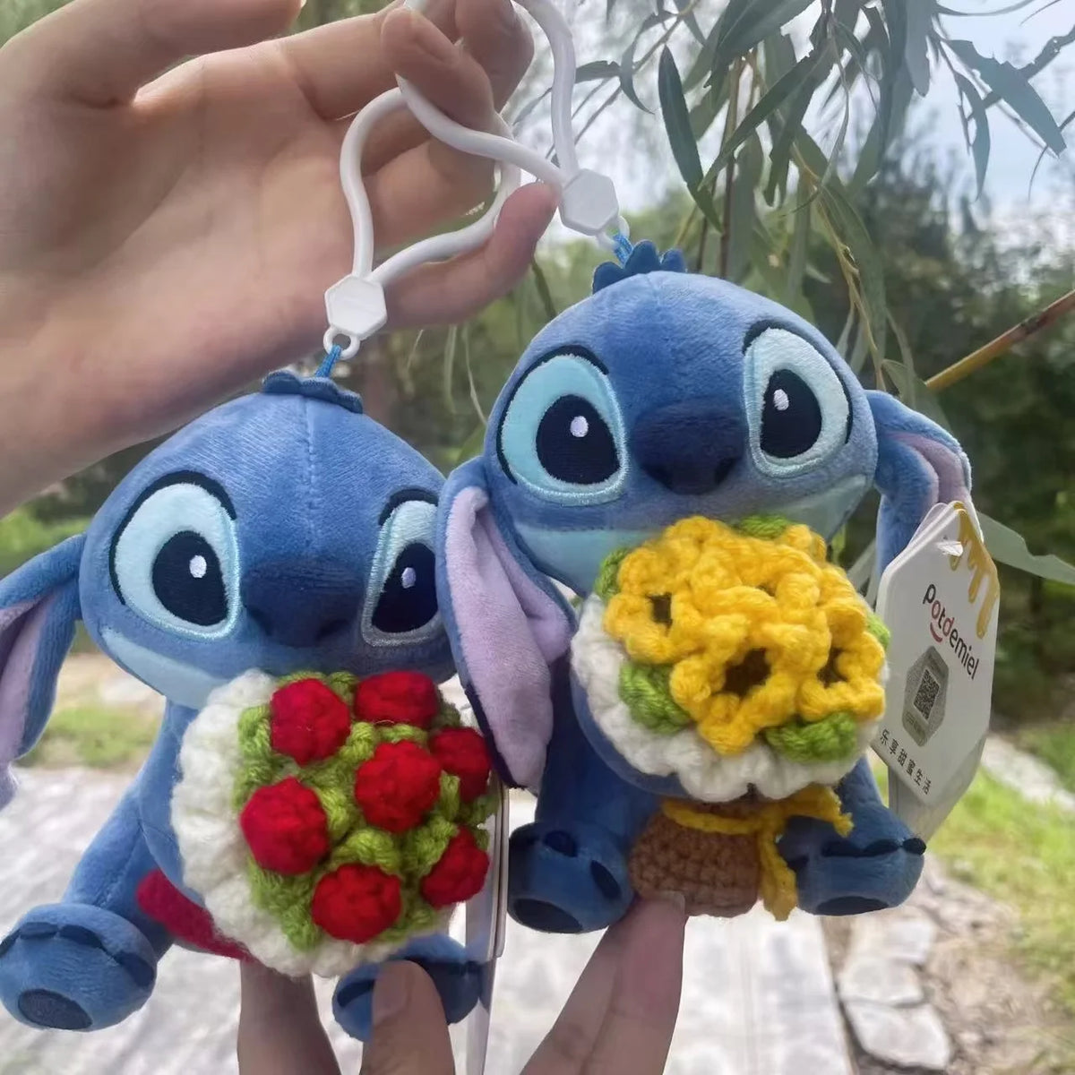 Genuine Lilo & Stitch Holding Flowers Cartoon Stuffed Plush Dolls Anime Plush Baby Toys Pendant Toys Kawaii Kids Birthday Gift