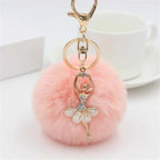 Fashion Rhinestone Ballet Dancer Keychain Cute Plush Ball Keyring for Women Girls Car Handbag Backpack Phone Pendant Accessories