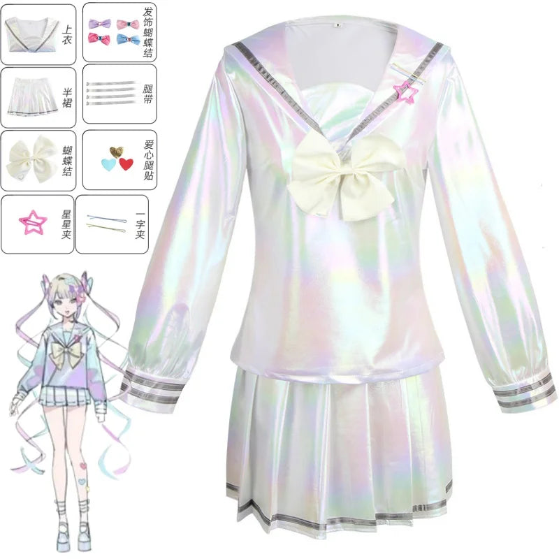 Game NEEDY GIRL OVERDOSE KAngel Cosplay Costume Full Set of Clothing Sailor Suit Jk Uniform Laser Color Skirts Ribbon Wig †