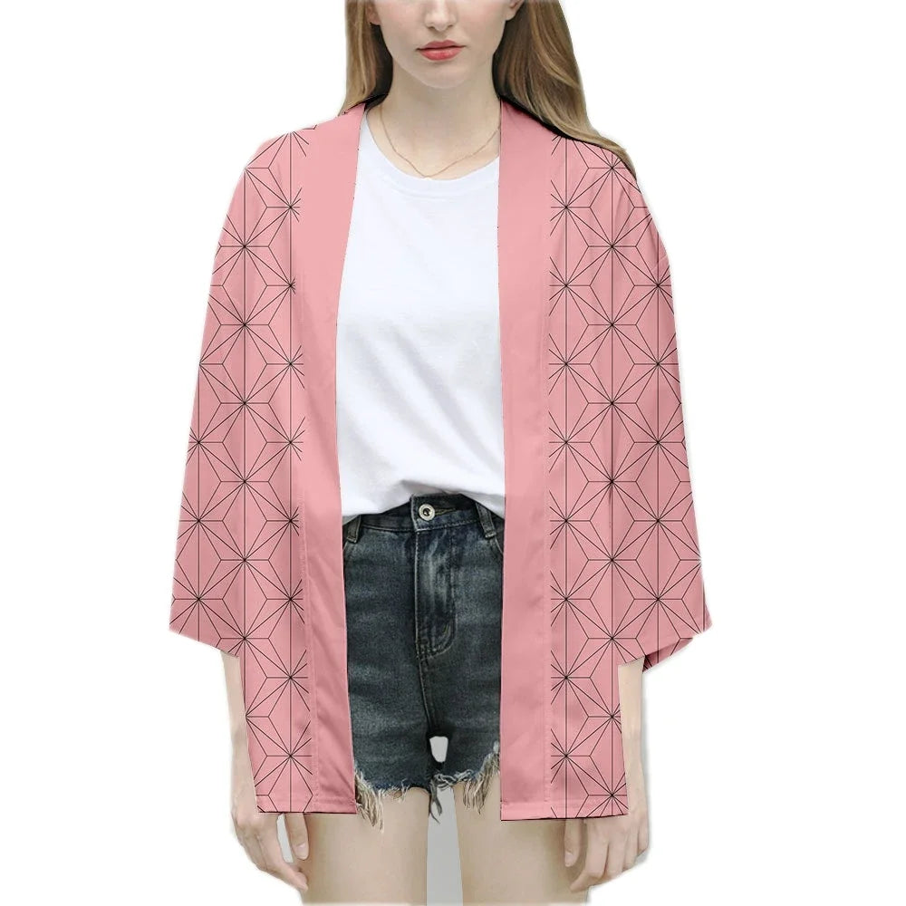 Men Japanese Anime Samurai Tanjirou Kamado Green Black Checkered Kimono Haori Cardigan Zenitsu Agatsuma Yellow Cosplay Costume