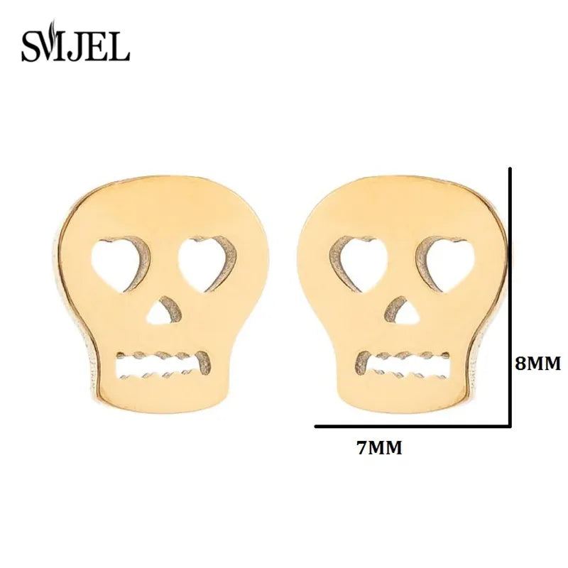 Punk Halloween Earring Black Stainless Steel Ghost Pirate Skull Stud Earrings Women Men Goth Pumpkin Spider Bat Ear Jewelry Gift