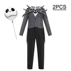 Kids Jack Skellington Cosplay Costume The Nightmare Before Christmas Boys Striped Outfit  Halloween Party Fancy Dress Up Set
