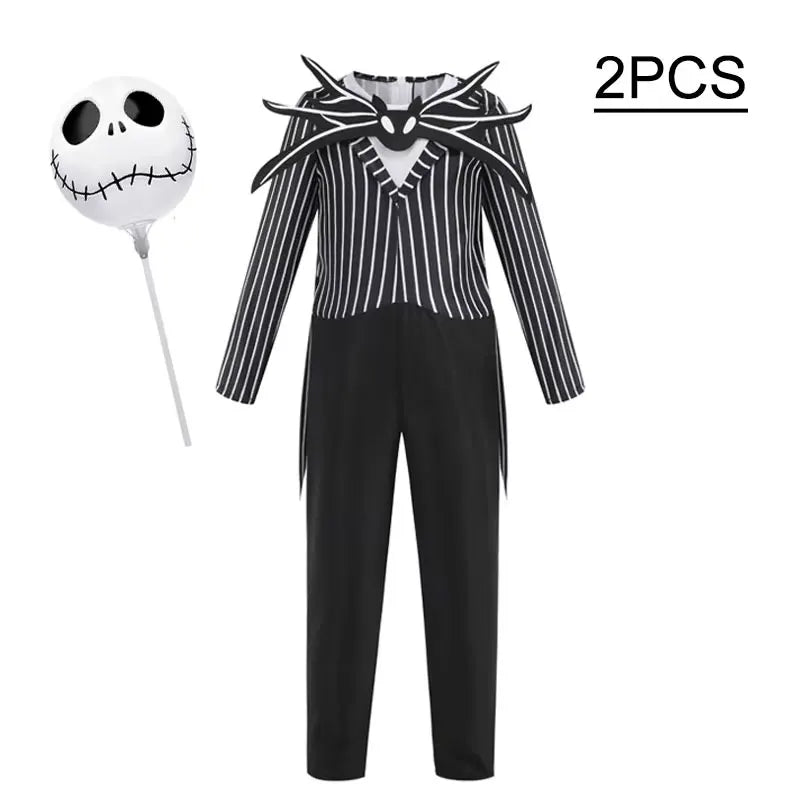 Kids Jack Skellington Cosplay Costume The Nightmare Before Christmas Boys Striped Outfit  Halloween Party Fancy Dress Up Set