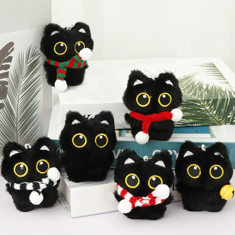 Assorted Style Black Cat Plush Shape Bag Charm Cute Black Cat Plush Toy Keychain Backpack Hanging Bag Decoration Holiday Gifts