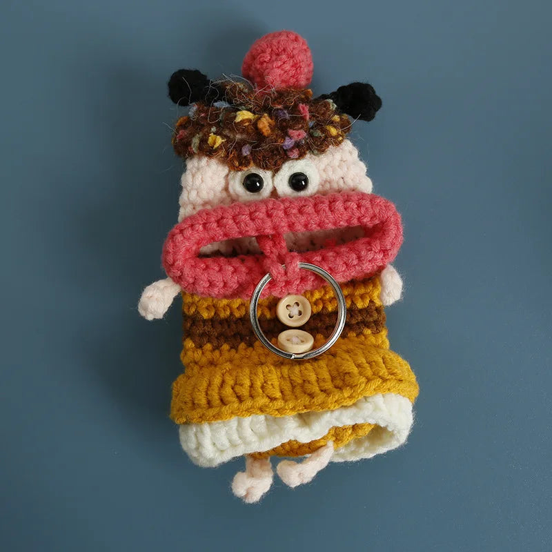 Cute Fruit Series Sausage Mouth Doll Crochet Keychains Custom Knitting Bag For Car Keys Holder Funny Doll Bag For Keys Storage