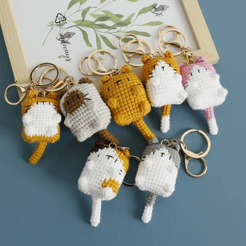 Small Cat Crochet Keychain Handmaking Crochet Cute Kitten Keyrings For Bag Pendant Knitting Animal Doll Keychain For Gift Custom