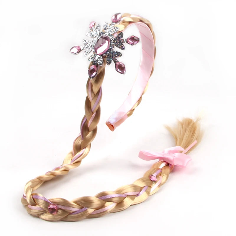 New Frozen Series Elsa Headband For Girls Snow Wig Braid Rhinestones Crown Hairband Birthday Party Princess DIY Hair Accessories