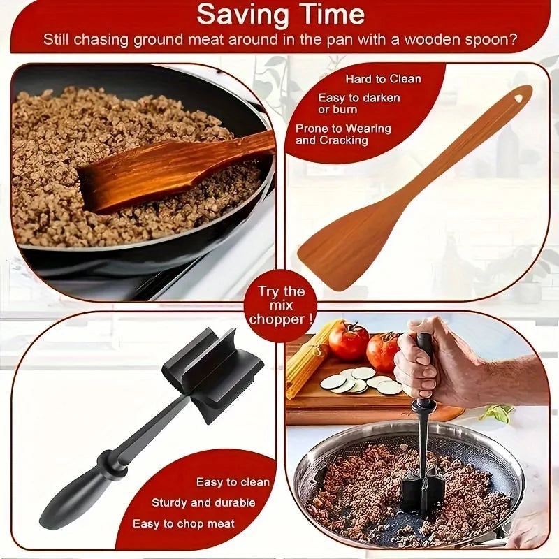 1PC Handheld Meat Chopper & Mixer: Effortless Rice + Meat Grinding, Mashing, & Chopping – Versatile Kitchen Tool for Quick Prep