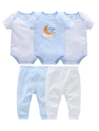 New Baby Boy Clothes Summer 100%Cotton Blue Grey Tie Print Three Piece Short Sleeve Bodysuit Pants vetements bebe For 0-12M
