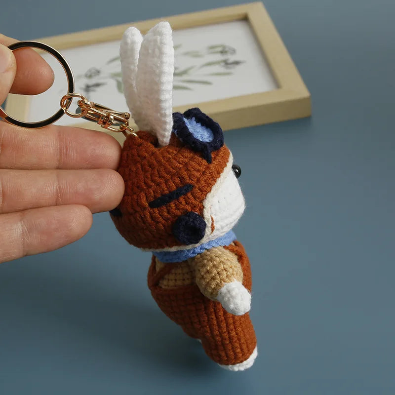 Cute Mushroom Rabbit Crochet Keychains Handmaking Crochet Cartoon Rabbit Doll Keyring For Bag Pendant Knitted Animal Doll Custom