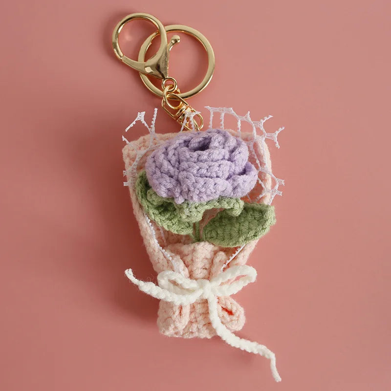 Exquisite Bouquet Series Crochet Keyrings Wholesale Handmaking Bouquet Keychain For Bag Pendant Knitting Flower Keyrings Custom