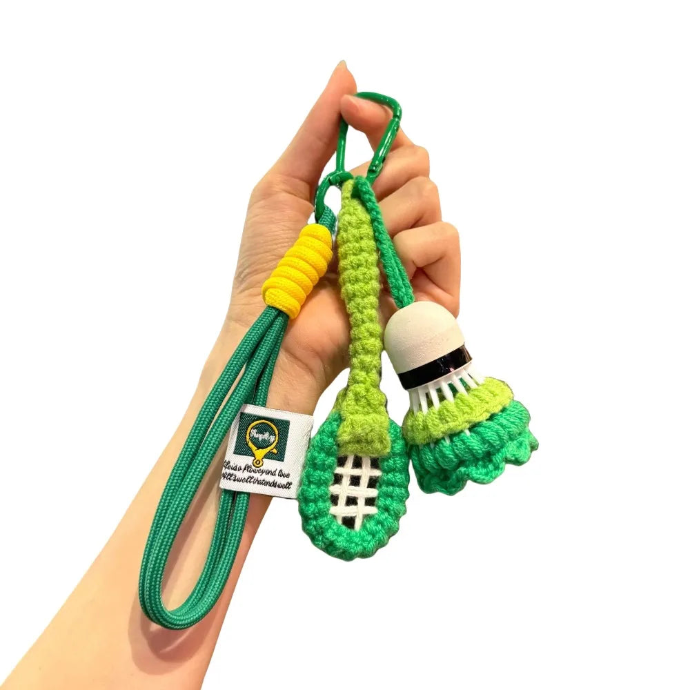 Soft Cute Crochet Badminton Keychain Mini Bright Color Knitted Badminton Pendant Bag Hanging Charms Car Keyring Backpack Decor