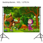 Masha and The Bear Theme Birthday Party Supplies Girls Masha Tableware Set Balloons Plates Cups for Kids Party Baby Shower Decor