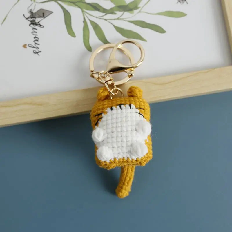 Small Cat Crochet Keychain Handmaking Crochet Cute Kitten Keyrings For Bag Pendant Knitting Animal Doll Keychain For Gift Custom
