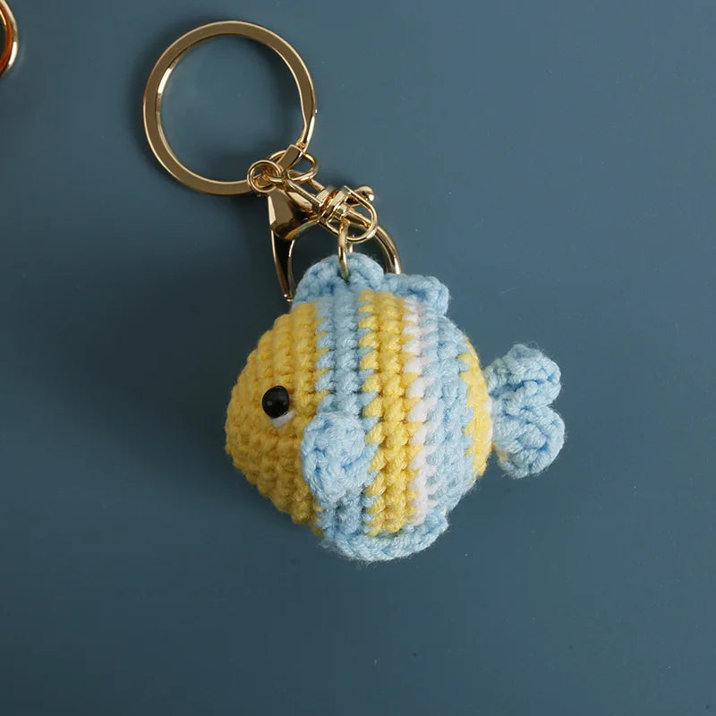 Funny Shrimp Doll Crochet Keychain Handmaking Clown Fish Knitting Keyrings Cute Shrimp Keyrings Bag Pendant Custom Accessories