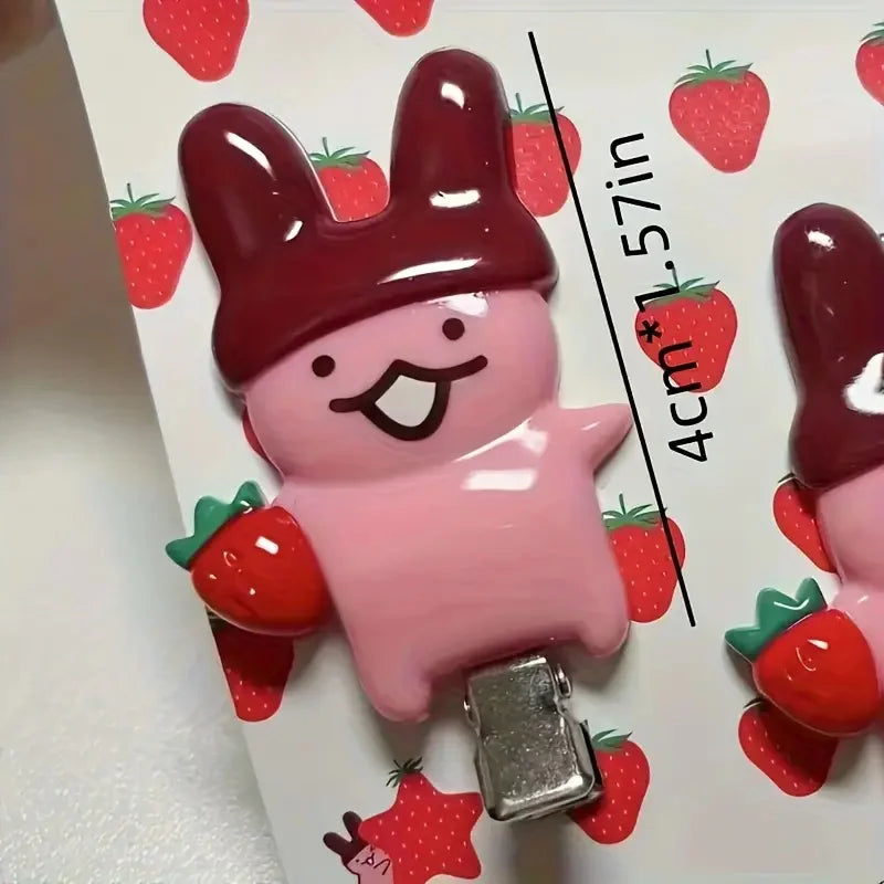4Pc Strawberry Chocolate Bunny Hairpins Cute Cartoon Design Durable Plastic Hair Accessories Styling Fixed Decorative Hair Pinch