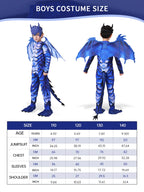 The Frost Blue Dragon Knight Jumpsuit for Kids, Halloween Carnival Theme Party Costume with Wing Tail Mask