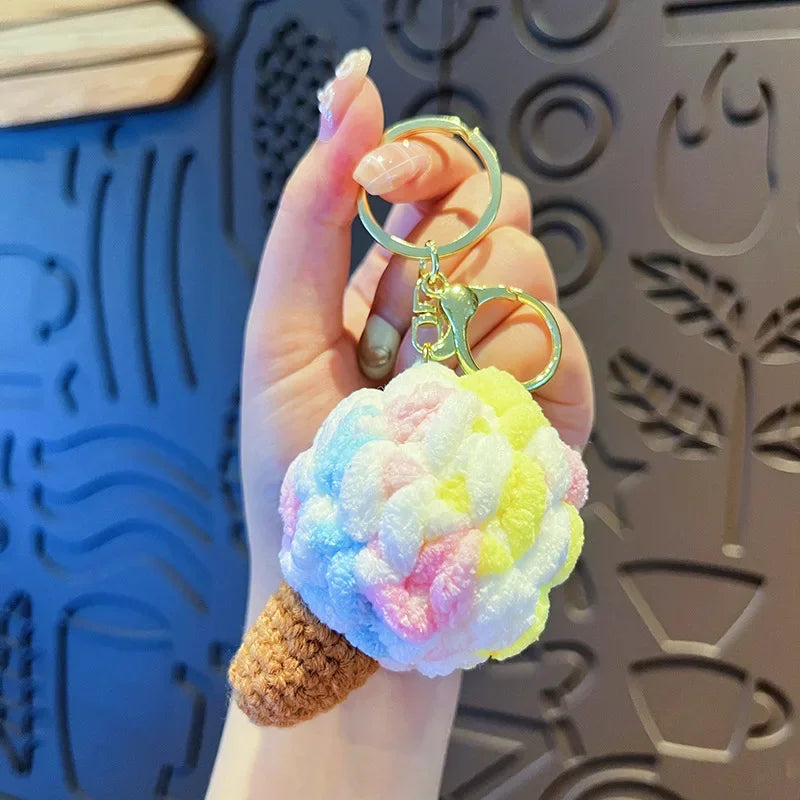 Handmaking Crochet Ice Cream Keyrings Wholesale Sweet Ice Cream Cone Series Crochet Keychain For Bag Pendant  Custom Accessories