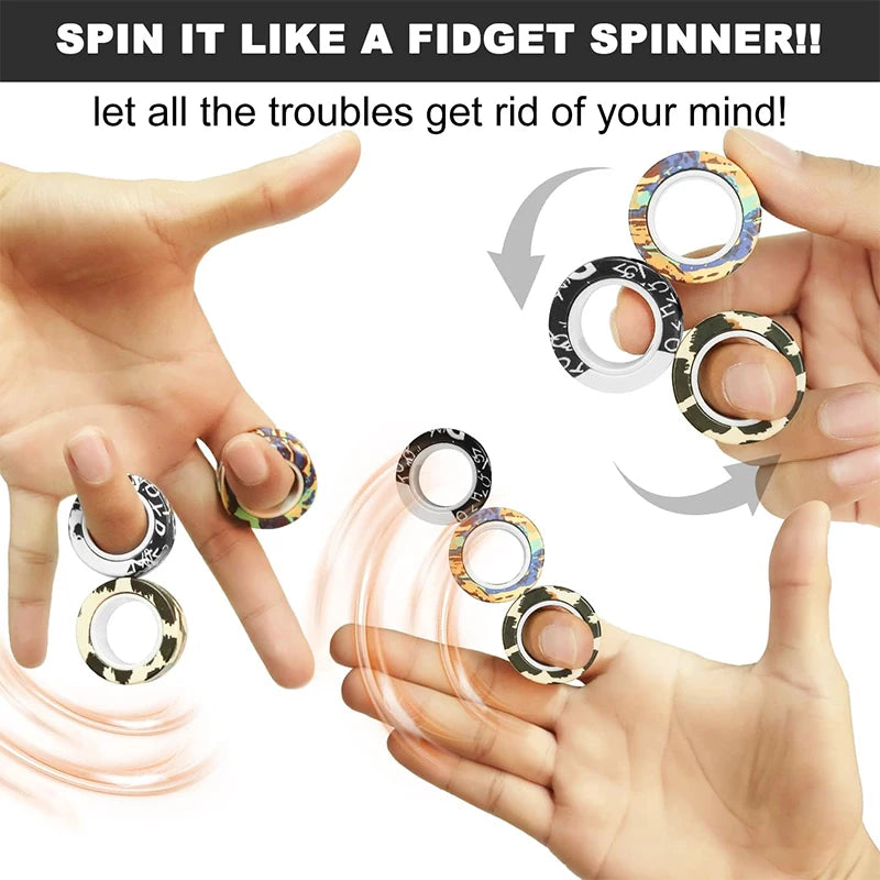 3pcs Finger Magnetic Rings Colorful Fidget Toy Set Adult Magnets Spinner Rings for Relieve Stress Anxiety Relief Therapy