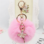 Fashion Rhinestone Ballet Dancer Keychain Cute Plush Ball Keyring for Women Girls Car Handbag Backpack Phone Pendant Accessories