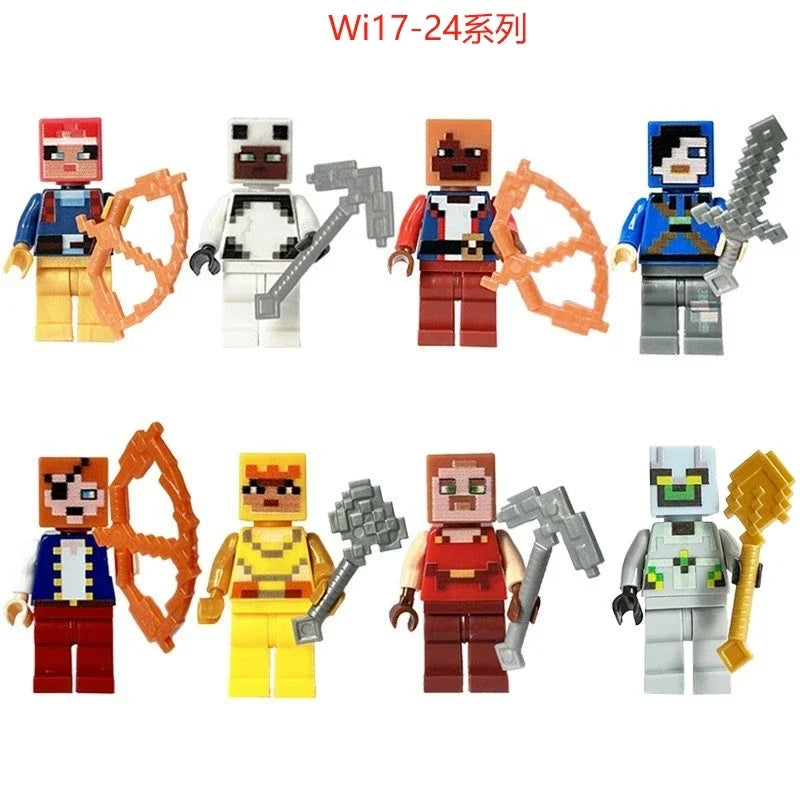 8pcs/lot Minecrafte Creeper Small Building Blocks EnderDragon DIY Steve Cube Skeleton Horse Figures Mini Building Block For Kids