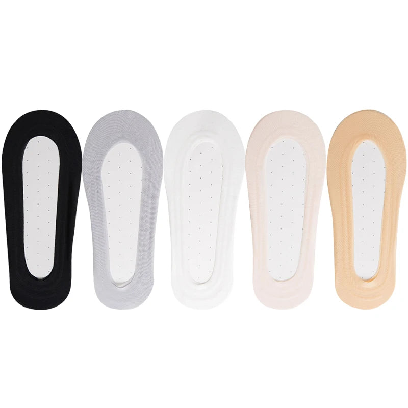 5 Pairs/Lot Socks Women's Ankle Short  No-Show Set Foot Cotton Female Invisible White Low Cut Summer Non-Slip Boat Sock
