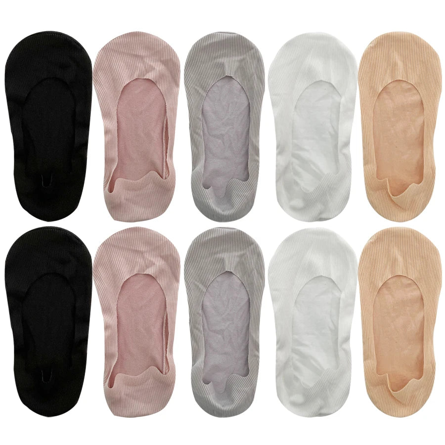 5 Pairs Socks Women's Summer Invisible Short Ankle Foot No-show Low Cut Silicone Non-slip Black Boat Socks