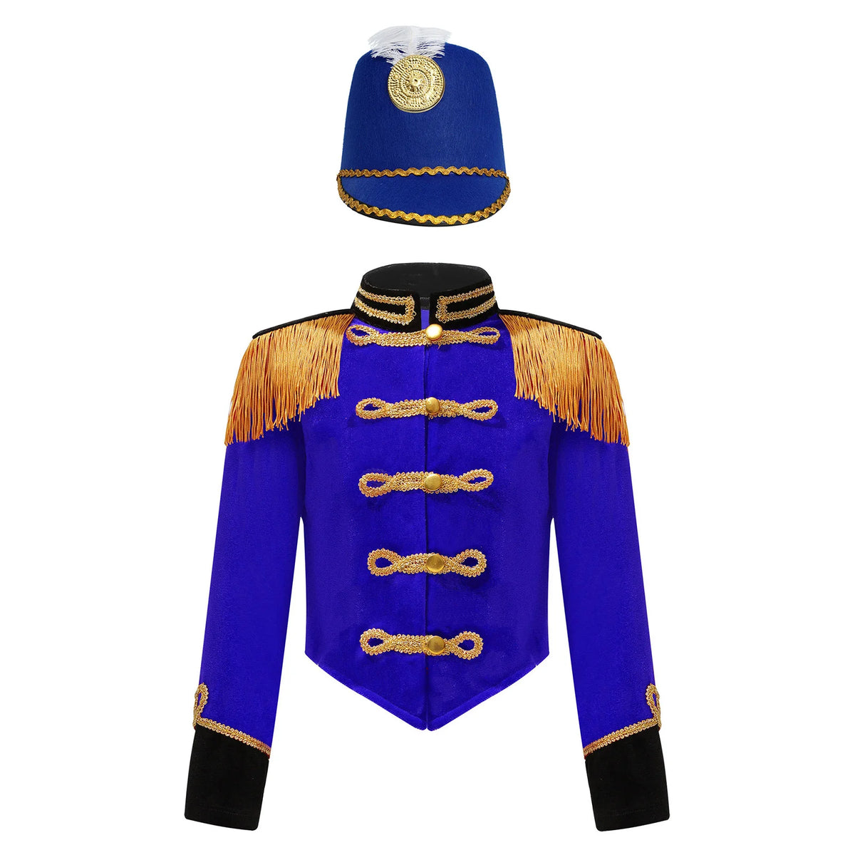 Girls Boys Halloween Nutcrackers Costume Set Drum Trumpet Team Tassel Jacket Coat Hat for Drummer Performance Circus Ringmaster
