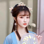 Chinese Hanfu Hair Stick Hairpin Earrings Hair Accessories Set Long Fringed Vintage Hairpin Flower Handmade Wedding Hair Jewelry