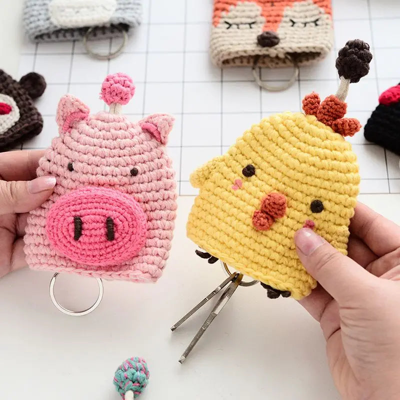 Cute Crochet Cactus Keychain For Keys Storage Bag Keyring Knitting Ladybug Bag Keyrings Wholesale Custom Car Keychain Accessory