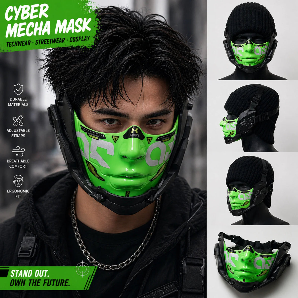 5 Color Cyberpunk Half Face Mask Mecha Style Halloween Cosplay Mask Adjustable Strap Breathable Comfort Party Costume Face Cover