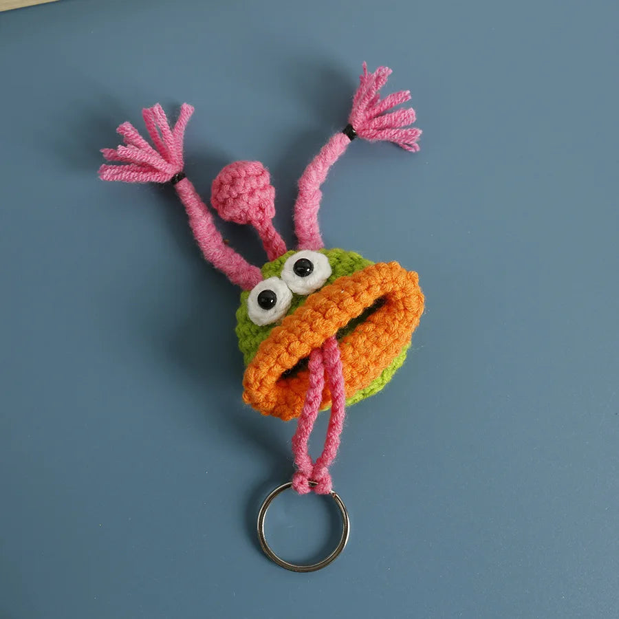 Cute Fruit Series Sausage Mouth Doll Crochet Keychains Custom Knitting Bag For Car Keys Holder Funny Doll Bag For Keys Storage