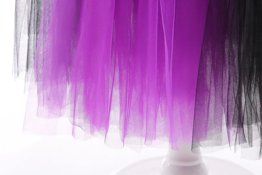 Maleficent Neck Dress Girls Halloween Theme Cosplay Costume Handmade Woven Tulle Dress Evil Role Playing Outfits Luxury Gown