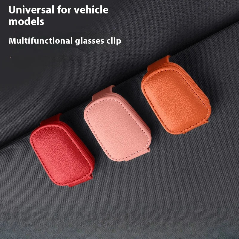 1/2Pc Sunglasses Holder Is Suitable for Car Sun Shades Magnetic Leather Sunglasses Clip and Ticket Clip Car Sunshade Accessories