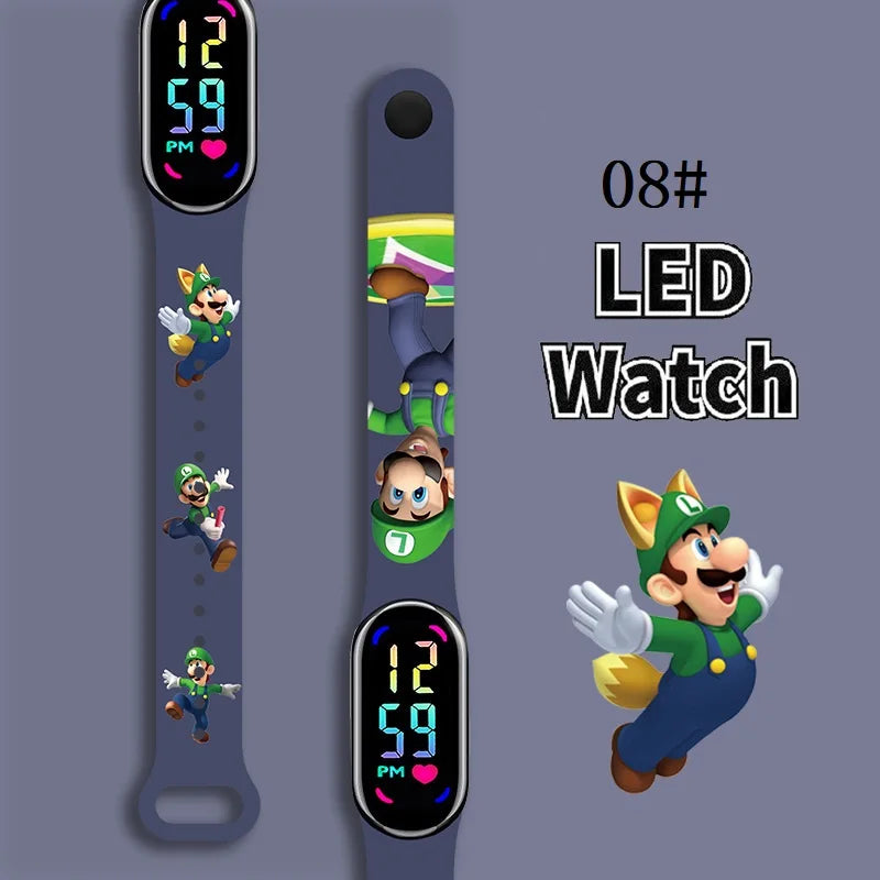 Mario Bros Digital Watch for Kids Waterproof Sport Wristband Luigi Princess Peach Yoshi Bowser Action Figures Children