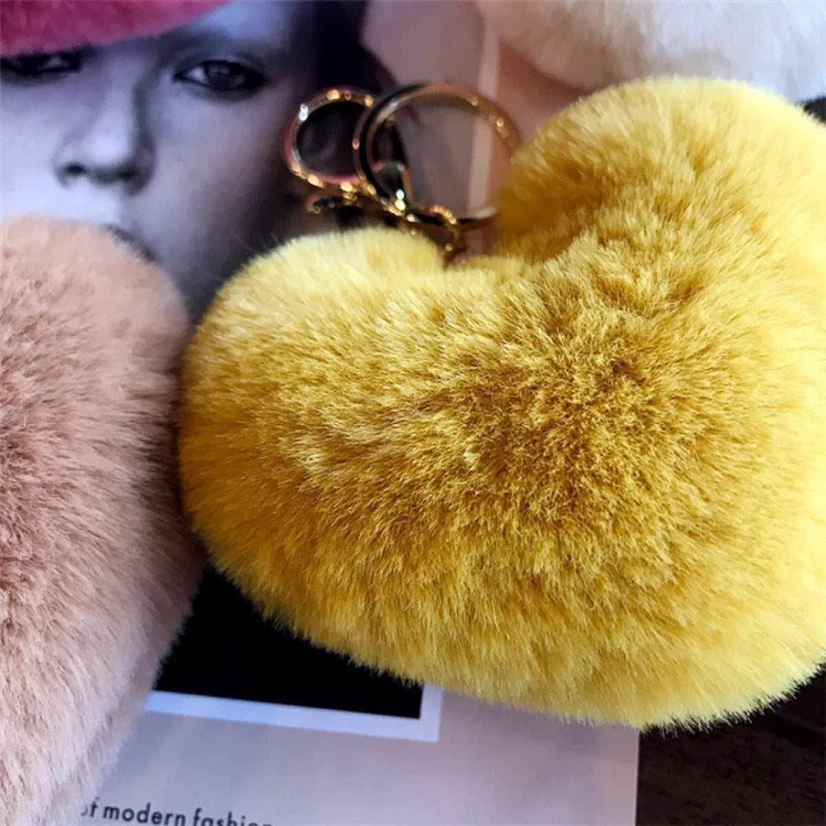 Heart Plush Pompom Keychain Set | Leopard Print Love Hair Ball | High-Quality Fluffy Faux Fur for Car Keys Bags Gifts
