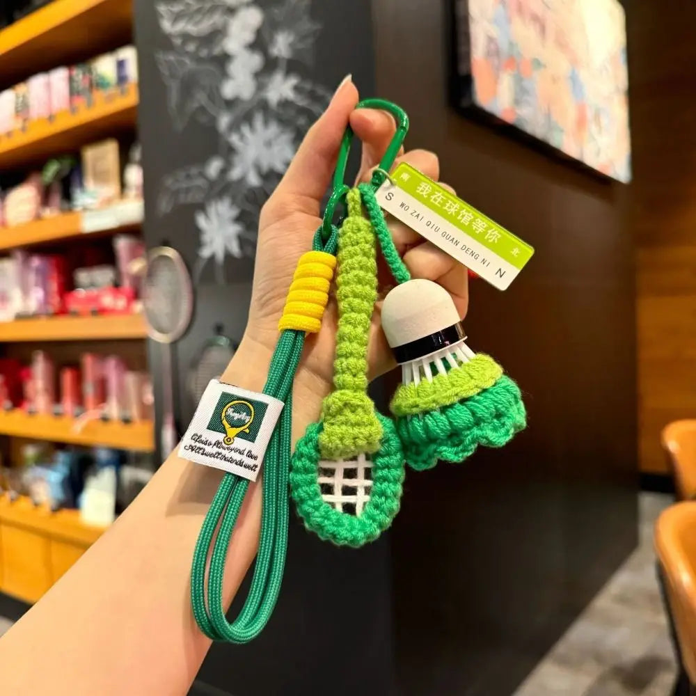 Soft Cute Crochet Badminton Keychain Mini Bright Color Knitted Badminton Pendant Bag Hanging Charms Car Keyring Backpack Decor