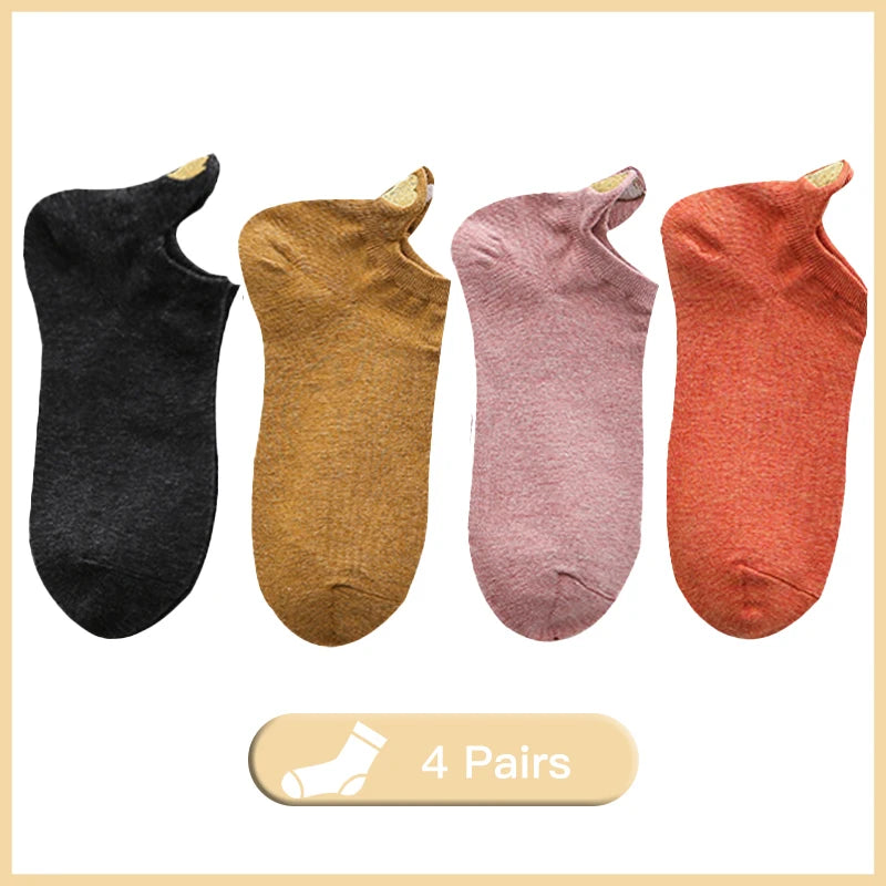 4 Pairs Lot Fashion Socks Women 2026 New Spring Cotton Color Novelty Girls Cute Heart Embroidery Casual Funny Ankle Socks Pack