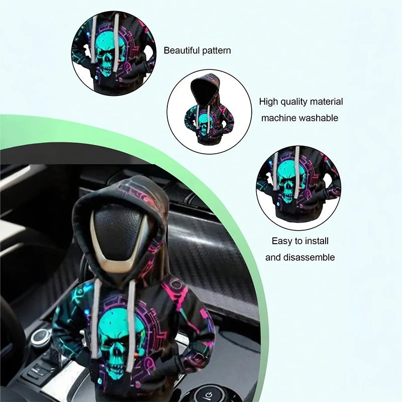 1PC Creative Hooded Shift Lever Cover - Sweat-Proof Soft Lining Easy Install Durable Multi-Color/Patterns Fits Most Cars