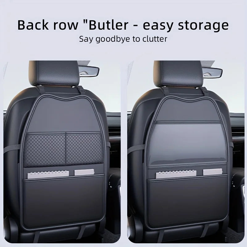 New Car Seat Protection Cover Car Seat Kick Proof Pad with Pockets PU Auto Seat Back Storage Bag Multi-functional Tablet Holder