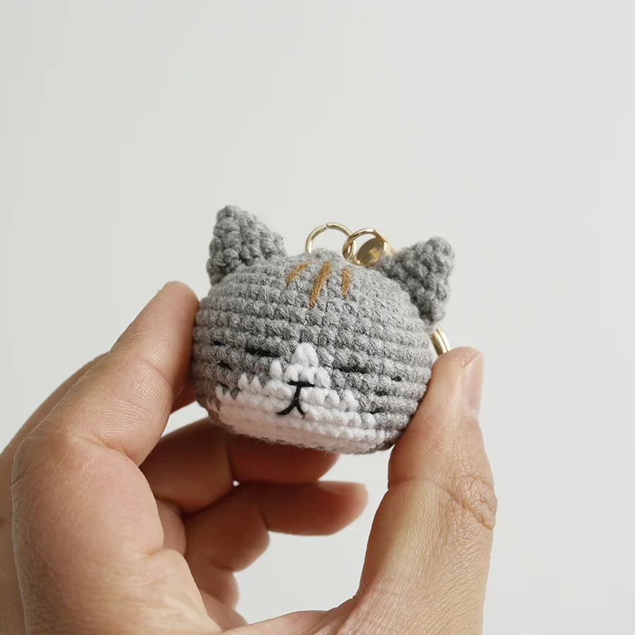 Handmaking Crochet Kitten Keyrings Cute Smiling Cat Doll Crochet Keychain Cartoon Kitten Series Knitting Doll Keychain Custom