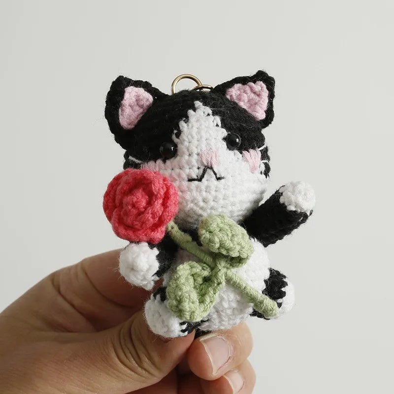 Exquisite Kitten Doll Crochet Keychain For Bag Pendant Knitted Small Cat Doll Keyrings Cute Kitten Keychain Custom Accessories