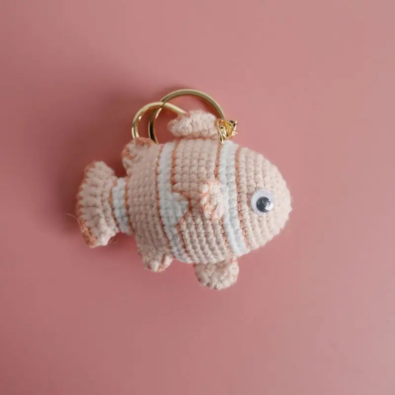 Funny Shrimp Doll Crochet Keychain Handmaking Clown Fish Knitting Keyrings Cute Shrimp Keyrings Bag Pendant Custom Accessories