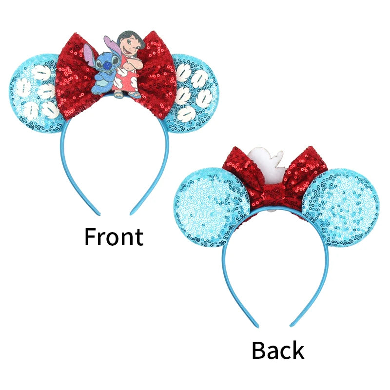 HEROCROSS Cute Stitch Headbands For Girls Sequins Bow Hairband Women Angel Headwear Kids Ears Hair Accessories Carnival Gift