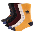 5 Pairs Mens Dress Socks Plus Large Size，High Quality Combed Cotton Crew Socks，Black Cool Argyle Breathable Casual Socks for Men
