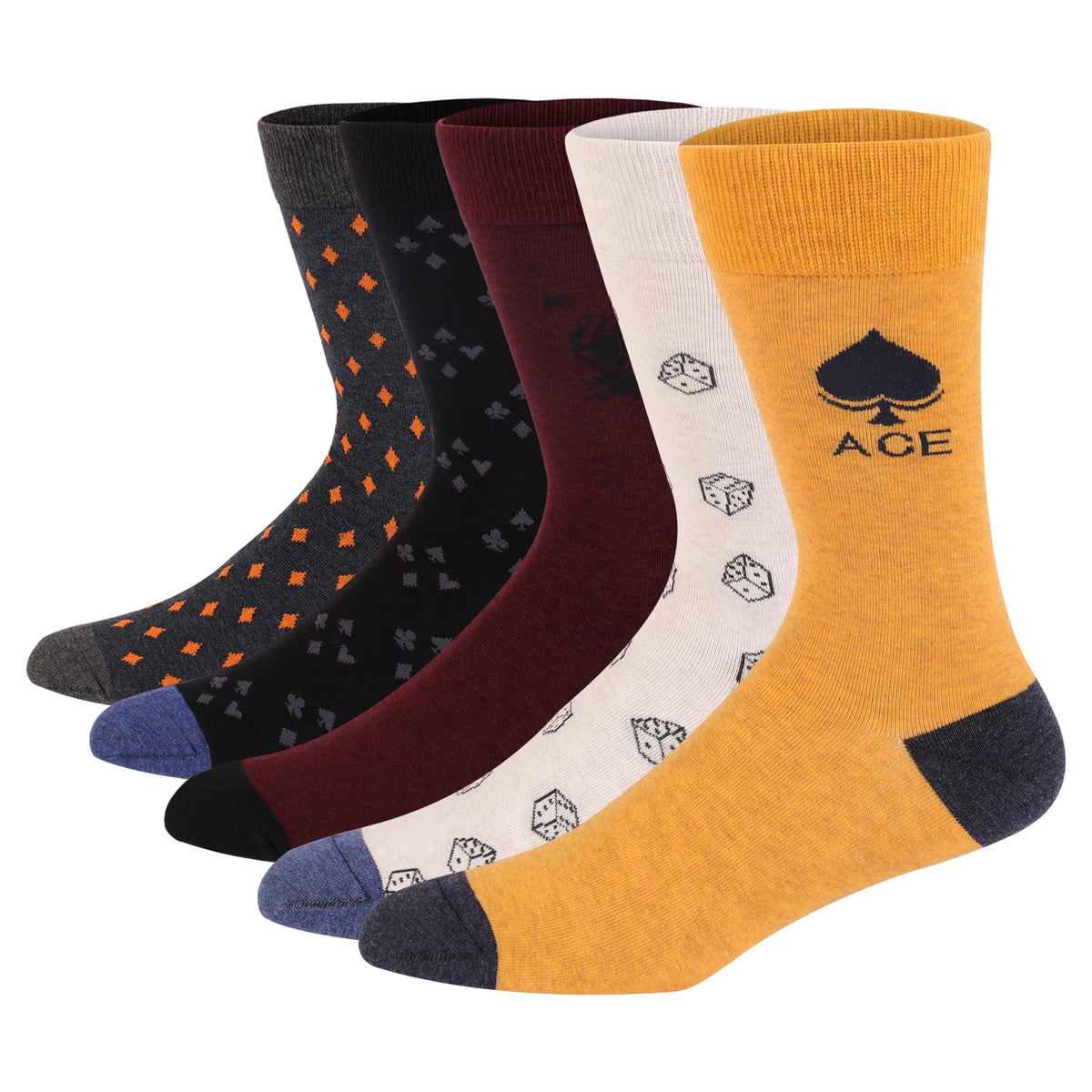 5 Pairs Mens Dress Socks Plus Large Size，High Quality Combed Cotton Crew Socks，Black Cool Argyle Breathable Casual Socks for Men