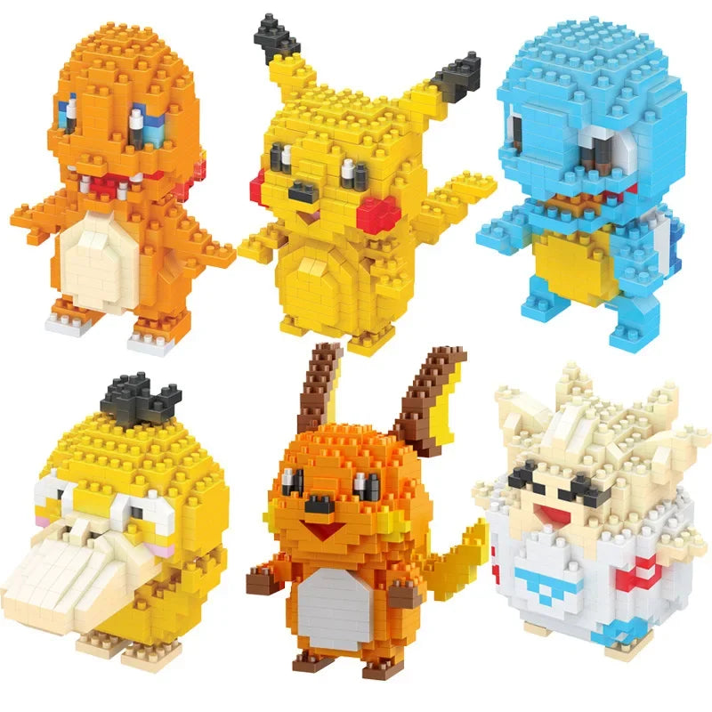 Pokemon Building Blocks Small Cartoon Mini Block Pikachu Charizard Eevee Mewtwo Anime Assemble Action Model Dolls Boys Toys
