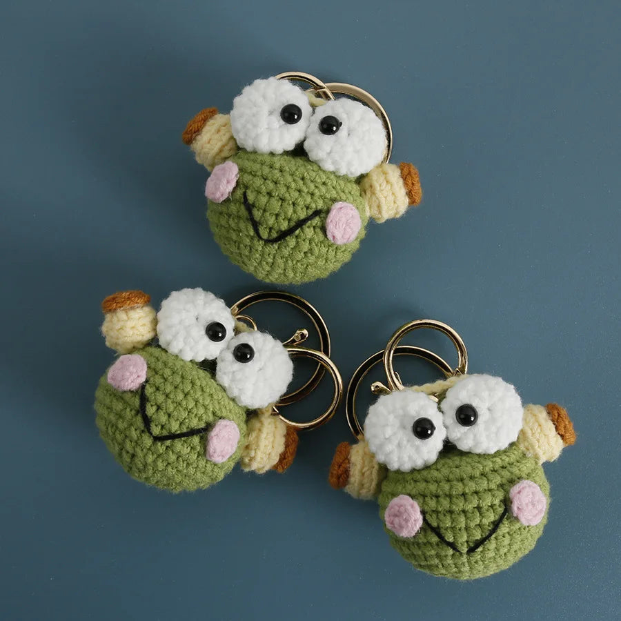 Cute Frog Doll Crochet Keychain Funny Frog Doll Keychain Pendant Handmaking Knitted Frog Keyring Wholesale Custom Accessories