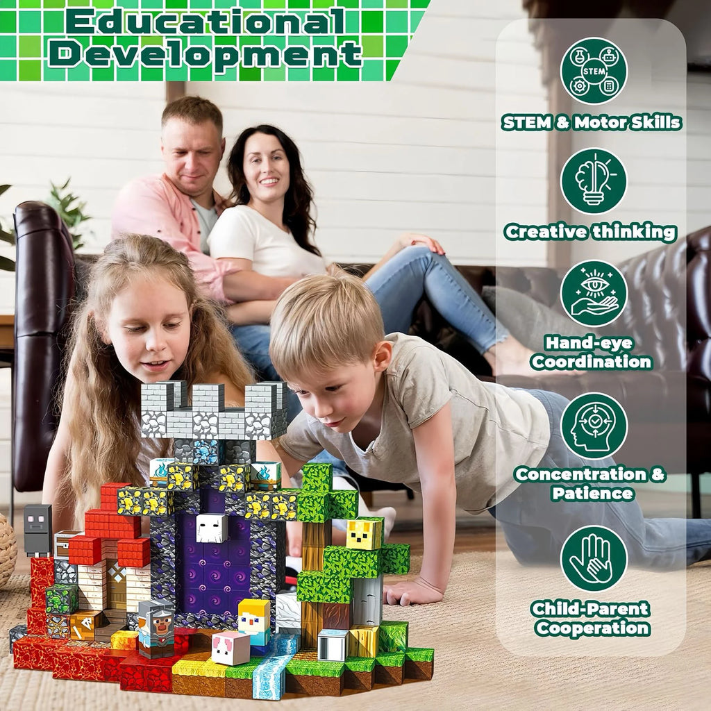 100-300pcs Magnetic Tiles Building Blocks Set,My World Figures Bricks, STEM Educational Toys for Kids Ages 3-10,Boys Girls Gifts